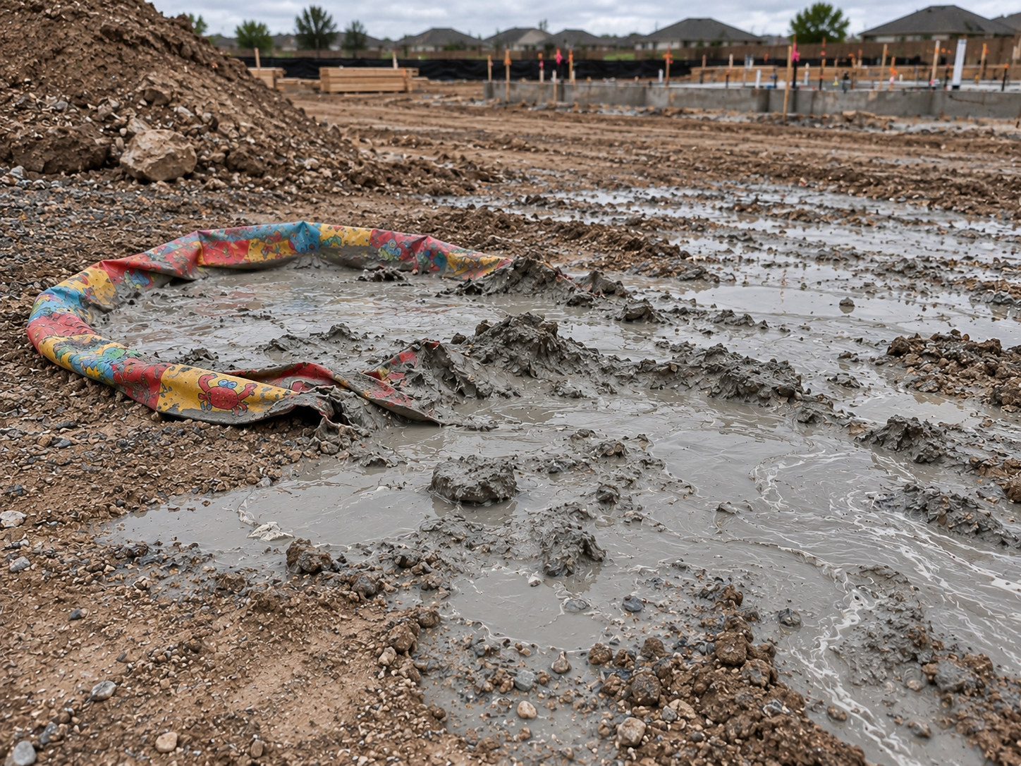 Improvised washout with escaped concrete slurry