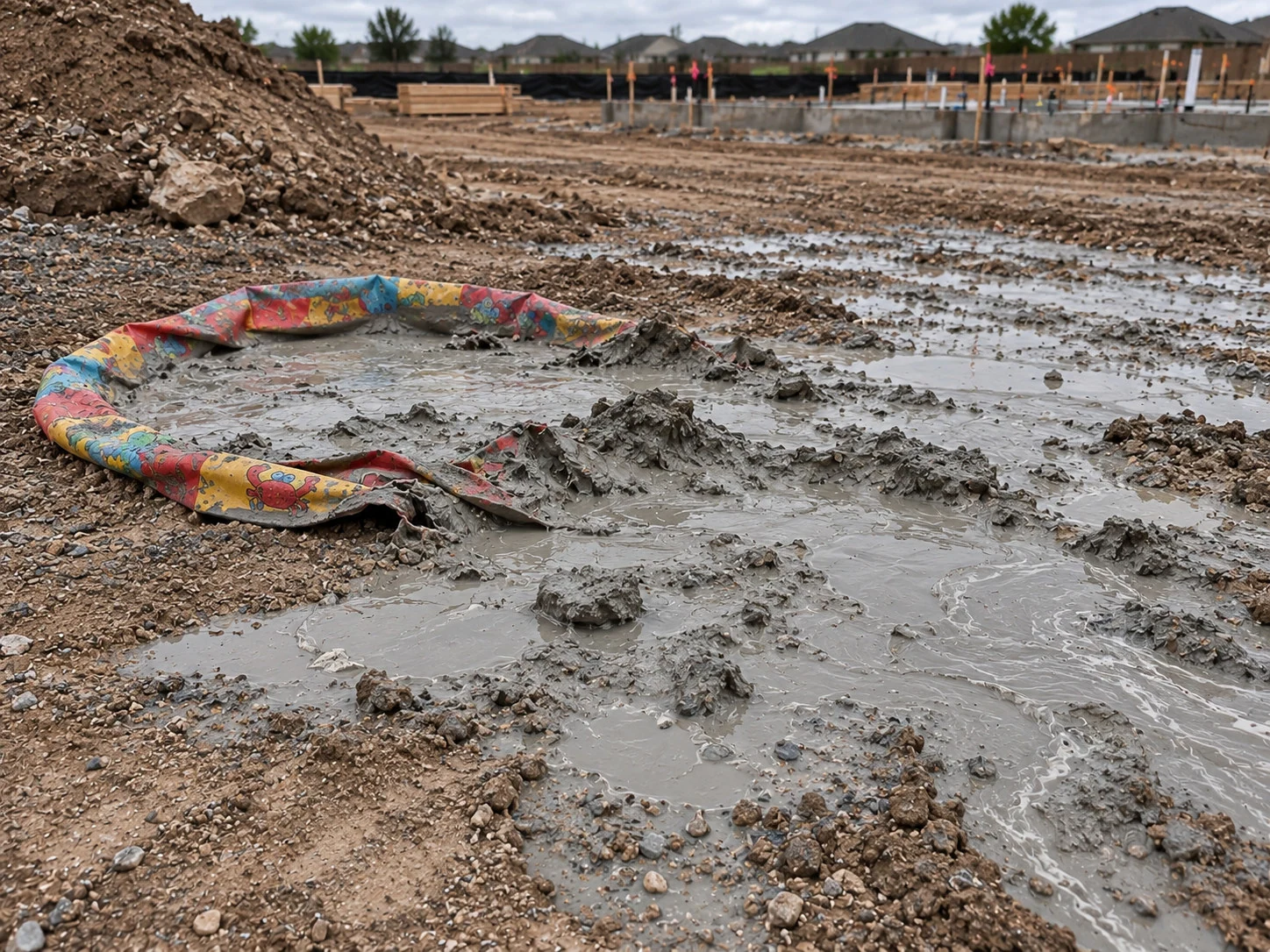 Improvised washout with escaped concrete slurry