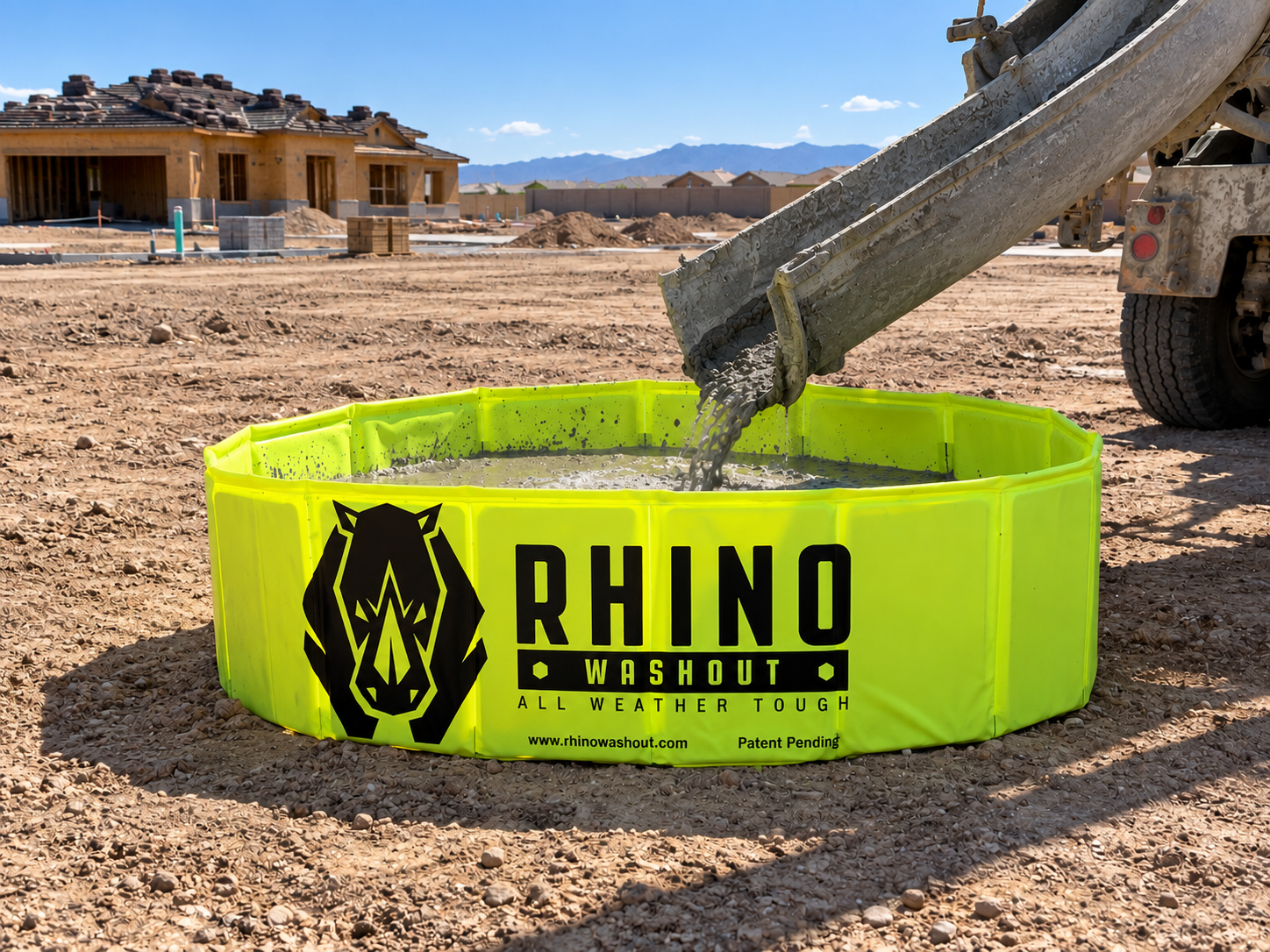 Concrete mixer chute washing into a Rhino Washout