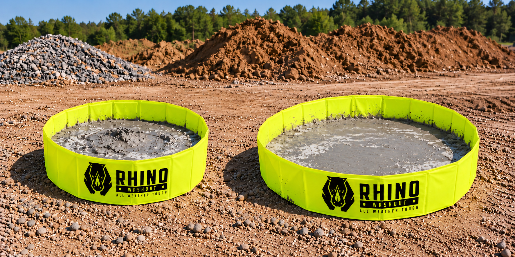 Rhino Washout 4-foot smaller model on left and 6-foot larger model on right at a construction site