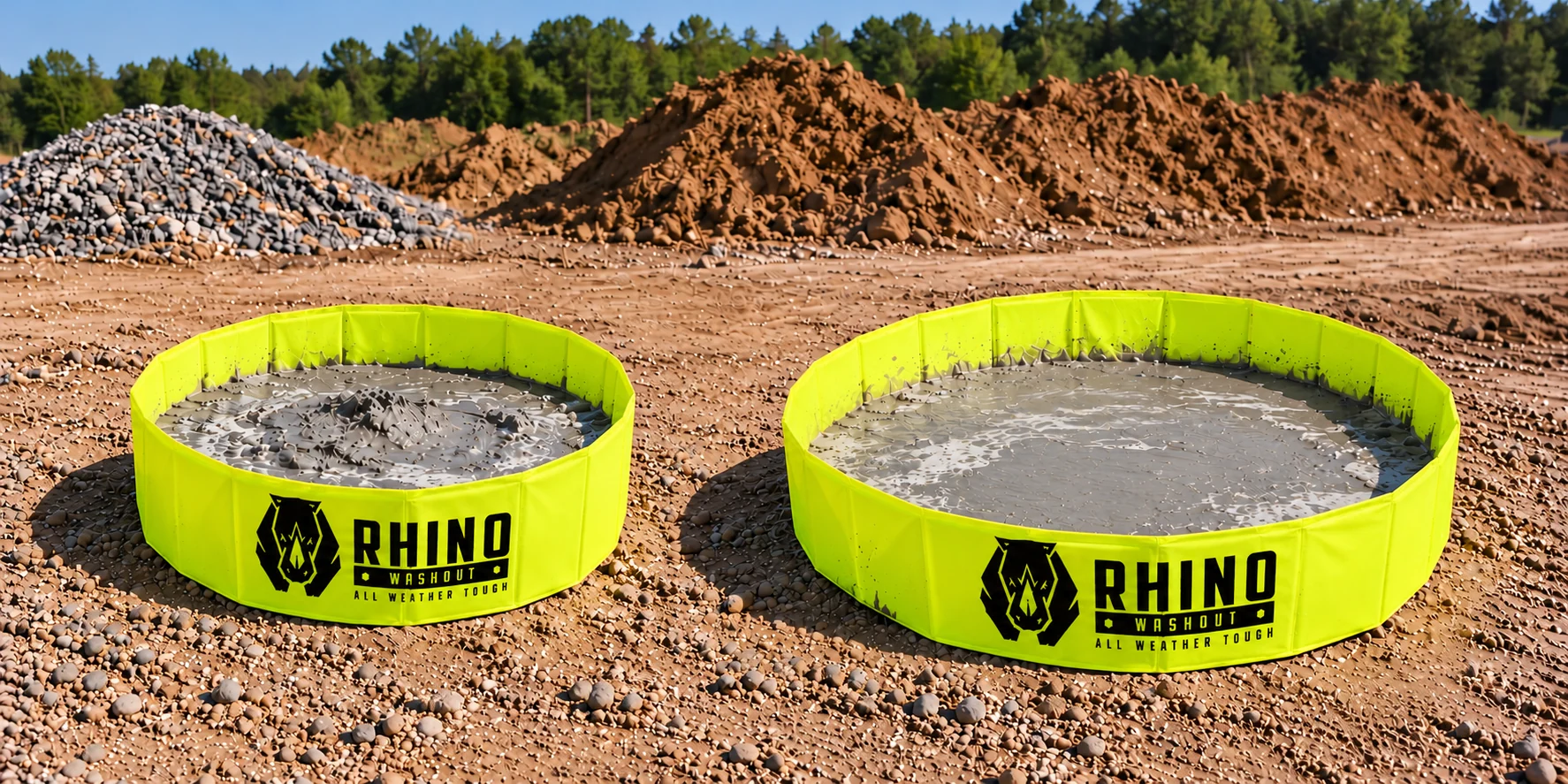 Rhino Washout 4-foot smaller model on left and 6-foot larger model on right at a construction site
