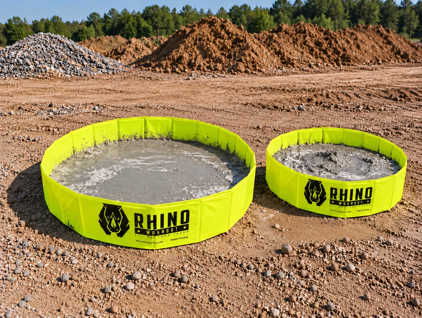 Four-foot and six-foot Rhino Washout units filled with concrete washout